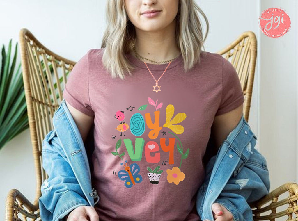 OY VEY Shirt, Jewish shirt, Hebrew, woman shirt, t-shirt women trendy, Hand drawn, art, drawing Cotton solid colors shirt Rosh Hashanah