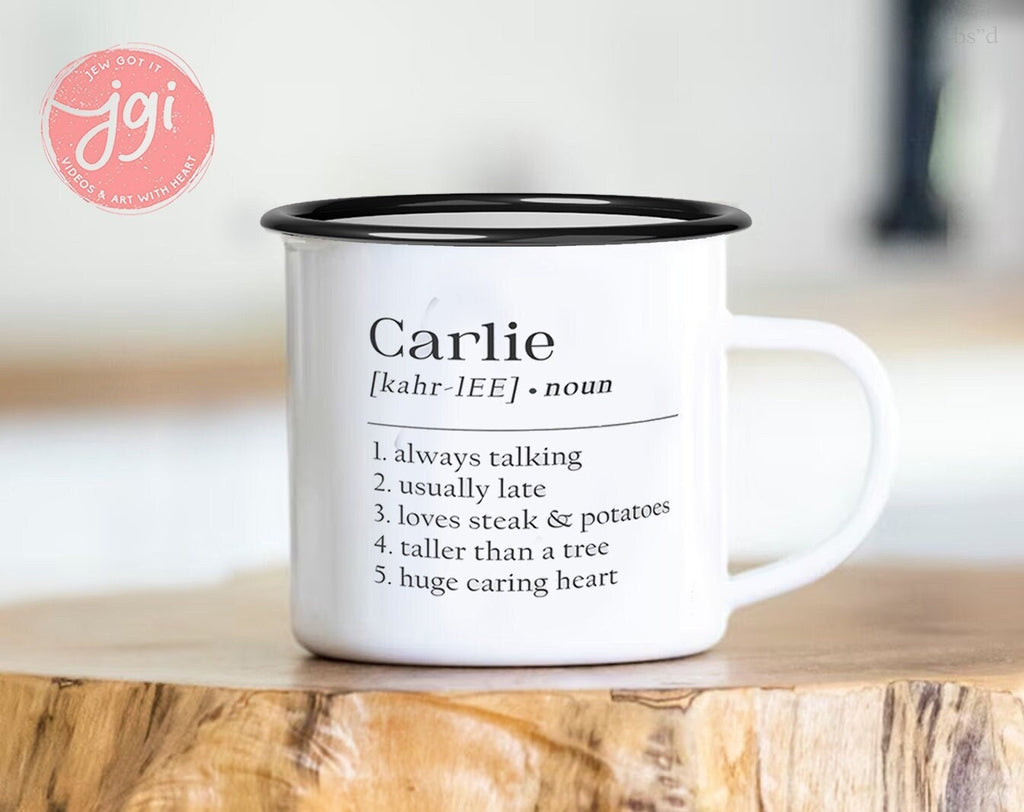 Personalised Name, dictionary word fun, Enamel Camping Mug, Gifts Ideas For Camper van Metal Insulating Hot Cold Outside, Mug, gift, gifts