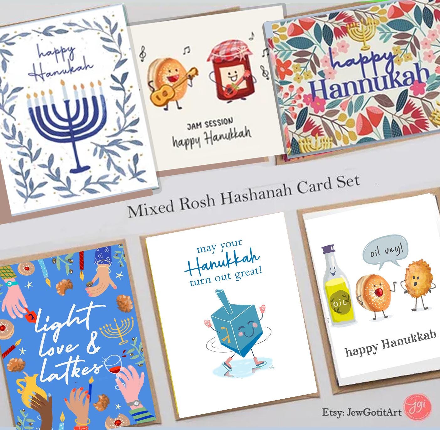 Funny Hanukkah Card Set: Donut & Latke Pun