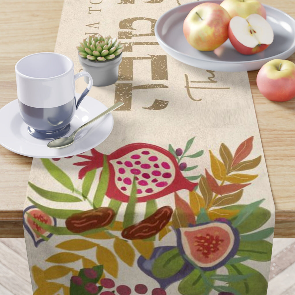 Shana Tova Table Runner, Rosh Hashanah Jewish gift Jewish holiday Israel 7 species apple honey, jewish art, table decor, custom personalized