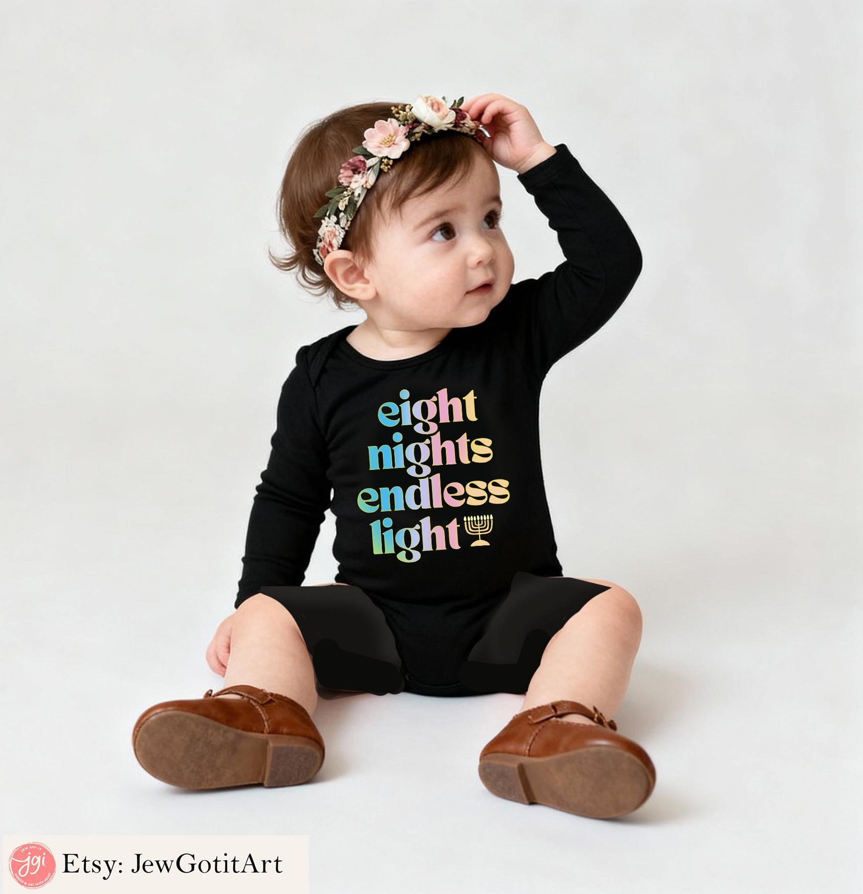 Hanukkah Sweatshirt Shirt • Eight Nights Endless Light • Jewish Chanukah Gift • Menorah Design Men & Women Israeli Artist Hanukkah Apparel