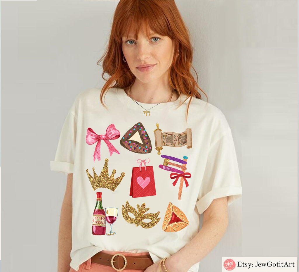 Purim T-Shirt Costume Israeli Artist Jewish Gift Israel Pride Apparel Sweatshirt Am Yisrael Chai Purim Costume Coquette Bows Hamantaschen