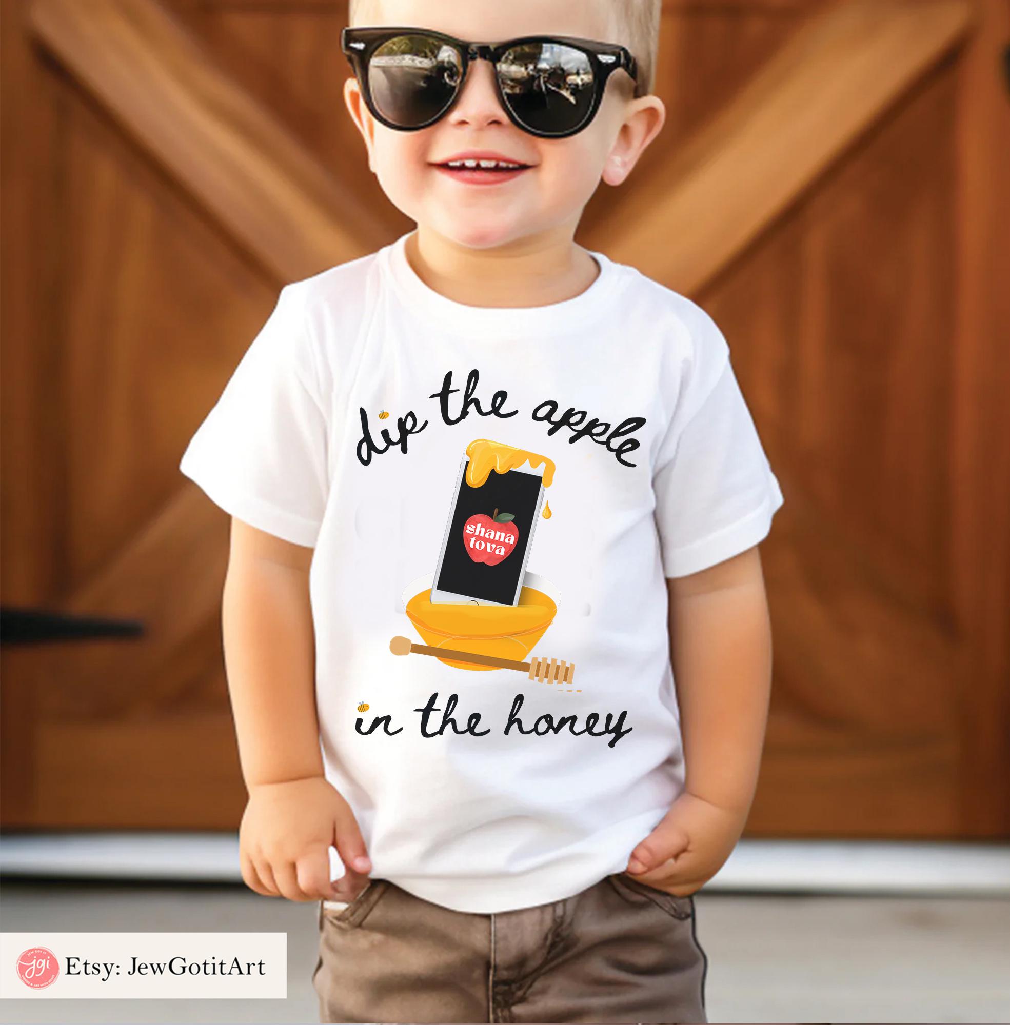 Dip Apple Honey Shirt Rosh Hashanah Am Yisrael Chai T-Shirt Shana tova Israeli Artist Jewish Holiday Gifts Kid Onesie Baby Adult Tshirt