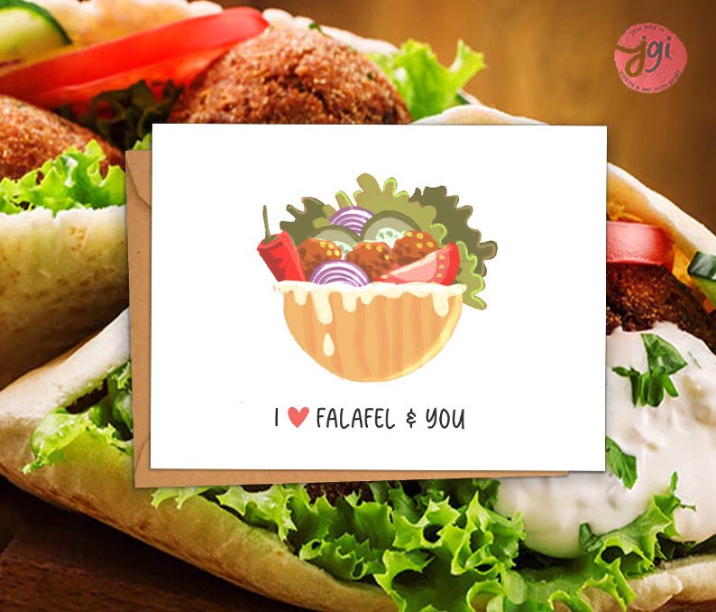 Falafel Art Card, Funny Greeting Card, Jewish Israel gift, love card happy birthday, I love food, Pita, Blank Card, Funny fun colorful