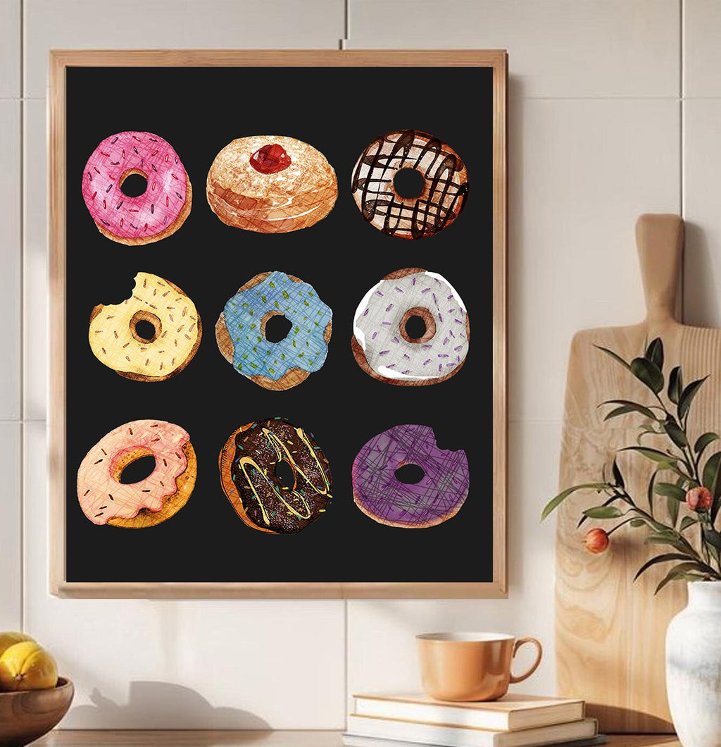 Hanukkah Wall Art Jelly Donut Art Poster: Food Art Framed Art Jewish Gift, Israeli Design Chanukkah