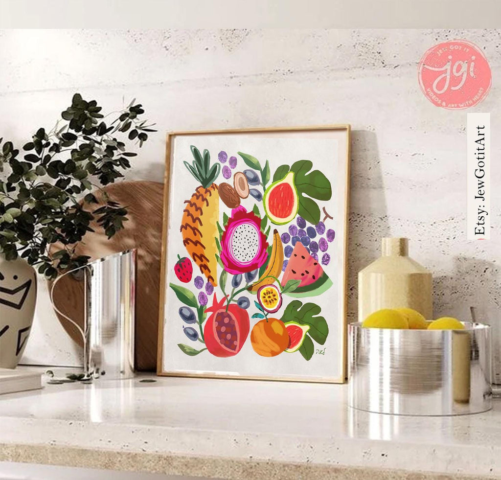 Fruits of Israel Art Poster Poster Am Yisrael Chai Jewish Gift Israeli Artist Gift Jewish Gifts Wall Art Poster Israel Art Food Art Fruits