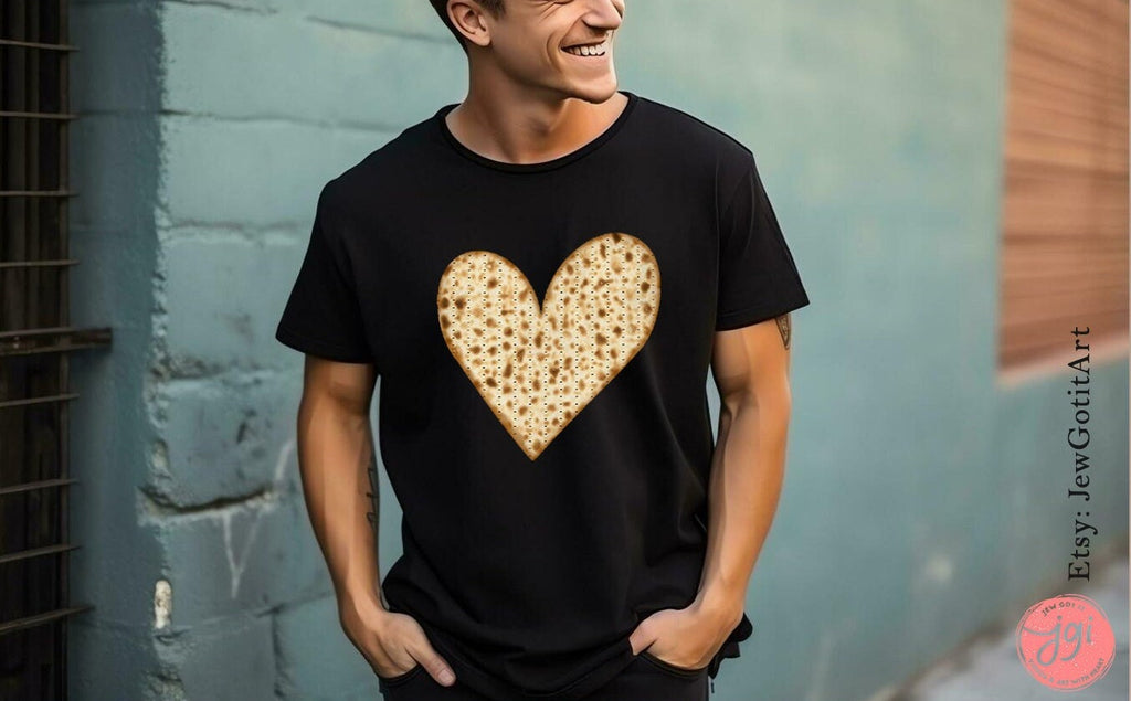 Passover Matzah Heart Shirt Jewish Gifts Tshirt Am Yisrael Chai Pesach Seder Unisex Cotton Tee Jewish Holiday Decor Israeli Artist Matza art