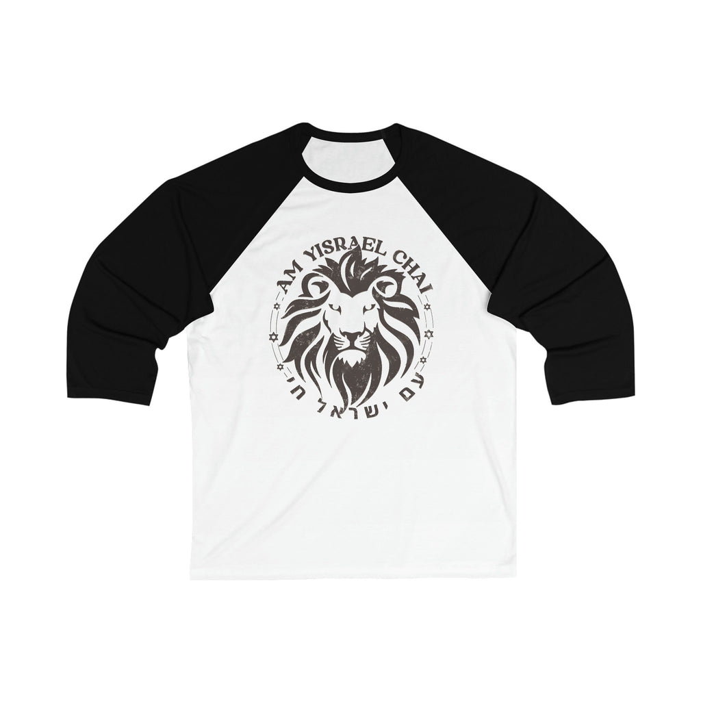 Lion Zion Am Yisrael Chai Unisex 3\4 Sleeve Baseball Tee, Red shirt, jewish art, graphic tee, stand with israel, jewish art israel israelite