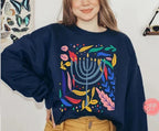Hanukkah Flower Menorah Hoodie Sweatshirt Unisex Hanukkah, hanukkah gifts, Jewish gift, Israel art chanukah woman kid shirt flower tshirt