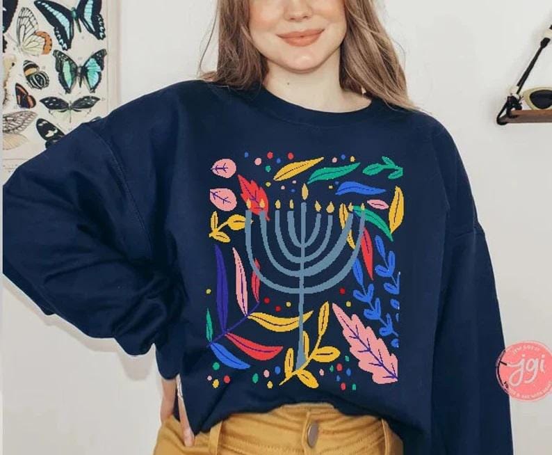 Hanukkah Flower Menorah Hoodie Sweatshirt Unisex Hanukkah, hanukkah gifts, Jewish gift, Israel art chanukah woman kid shirt flower tshirt