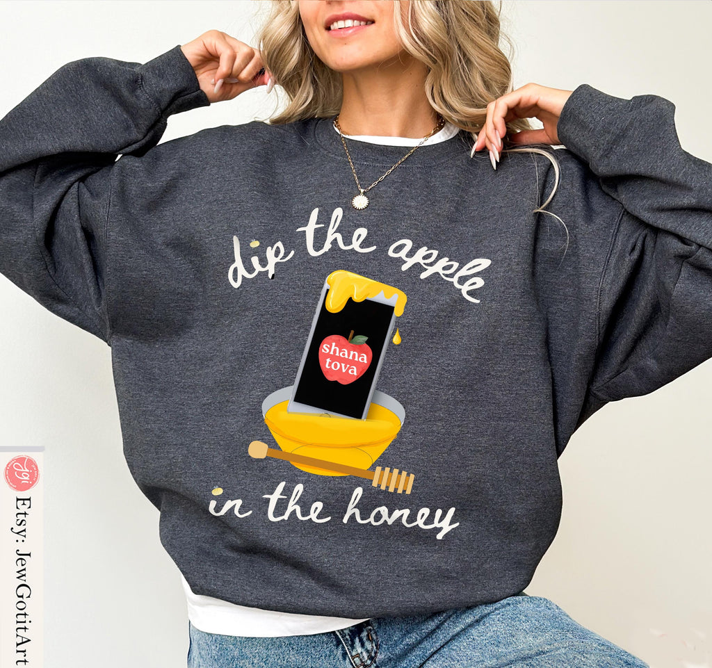 Dip Apple phone in Honey Shana Tova Kid Shirt Rosh Hashanah Sweatshirt onesie tshirt gift Jewish New Year kid gifts
