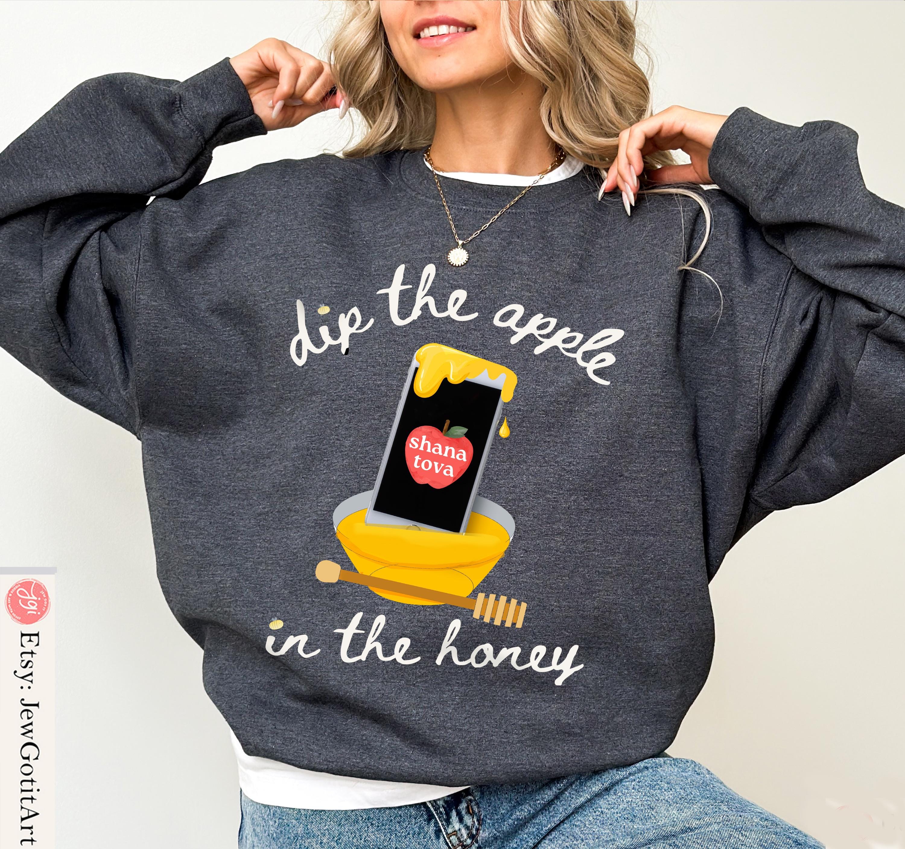 Dip Apple phone in Honey Shana Tova Kid Shirt Rosh Hashanah Sweatshirt onesie tshirt gift Jewish New Year kid gifts