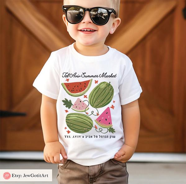 Watermelon Shirt Tel Aviv Market Am Yisrael Chai graphic tees tshirt jewish gift Israeli Artist Hashana Jewish Art Holiday Gifts Shana Tova