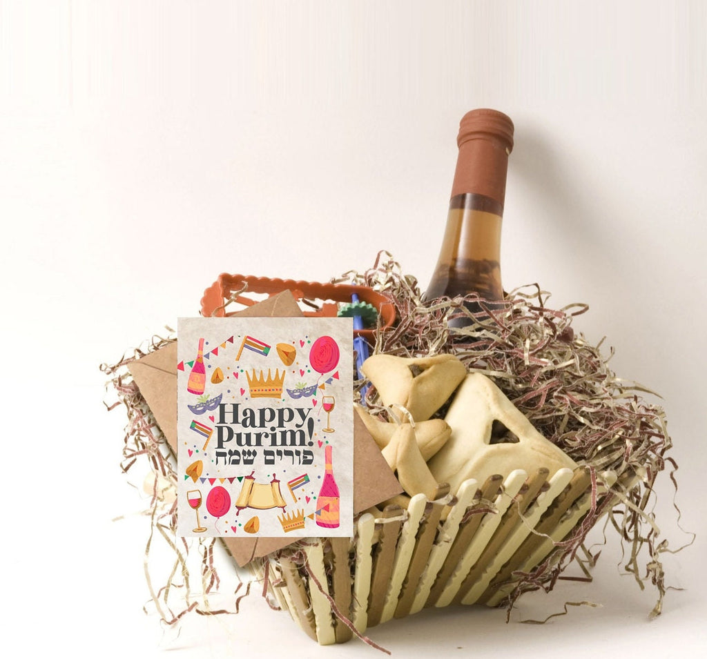 Set of Purim Greeting Cards Bundle of 5 or 10 Jewish Holiday Mishloach Manot Hebrew Israeli Artist Semeach Israel Art Jewish Art decoration