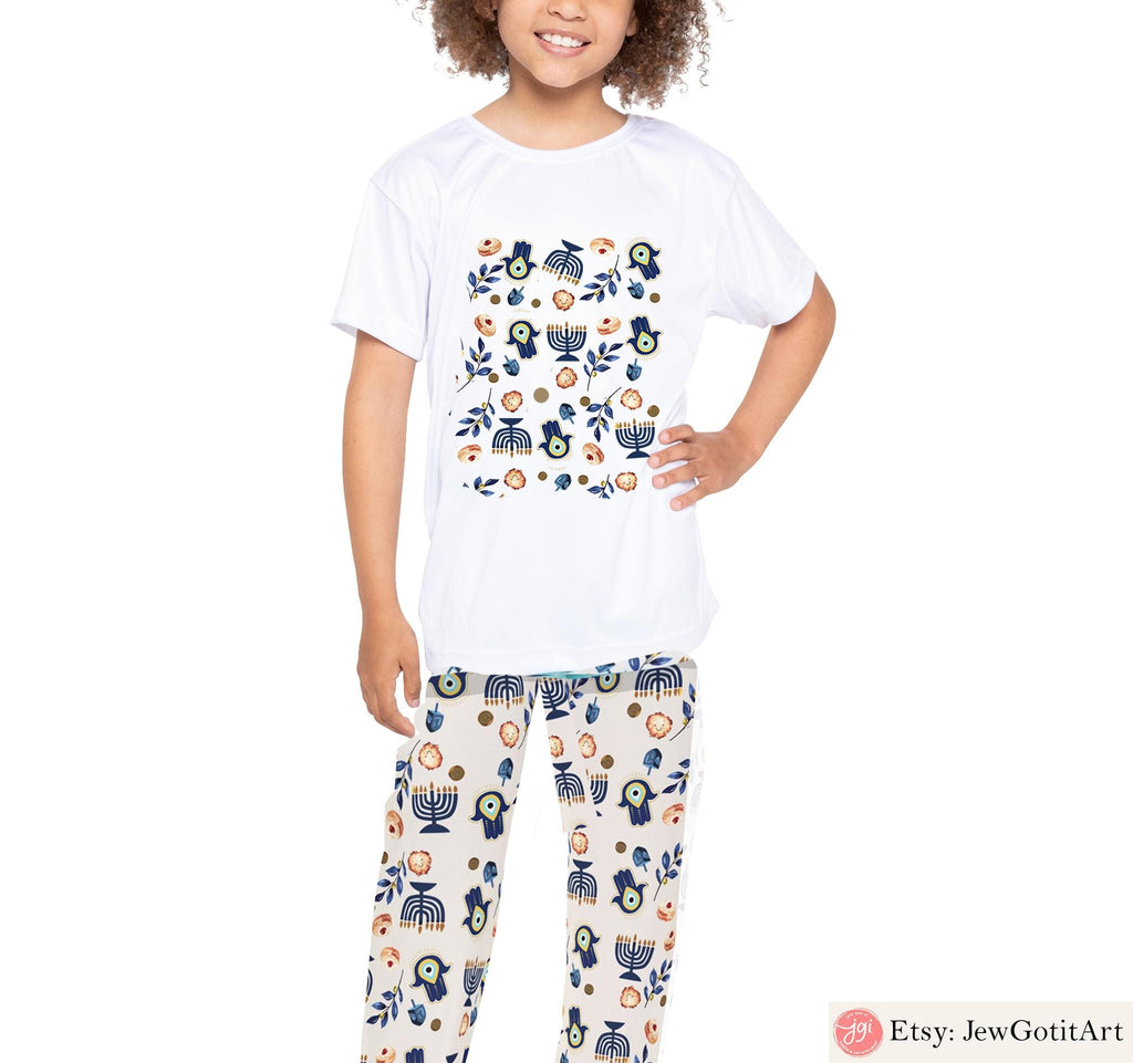 Hanukkah Menorah Hamsa Pajamas Family Matching Kids Menorah Shirt for Women Men Babies Jewish Gift for Chanukah Holiday Onesies Hamsa Shirt