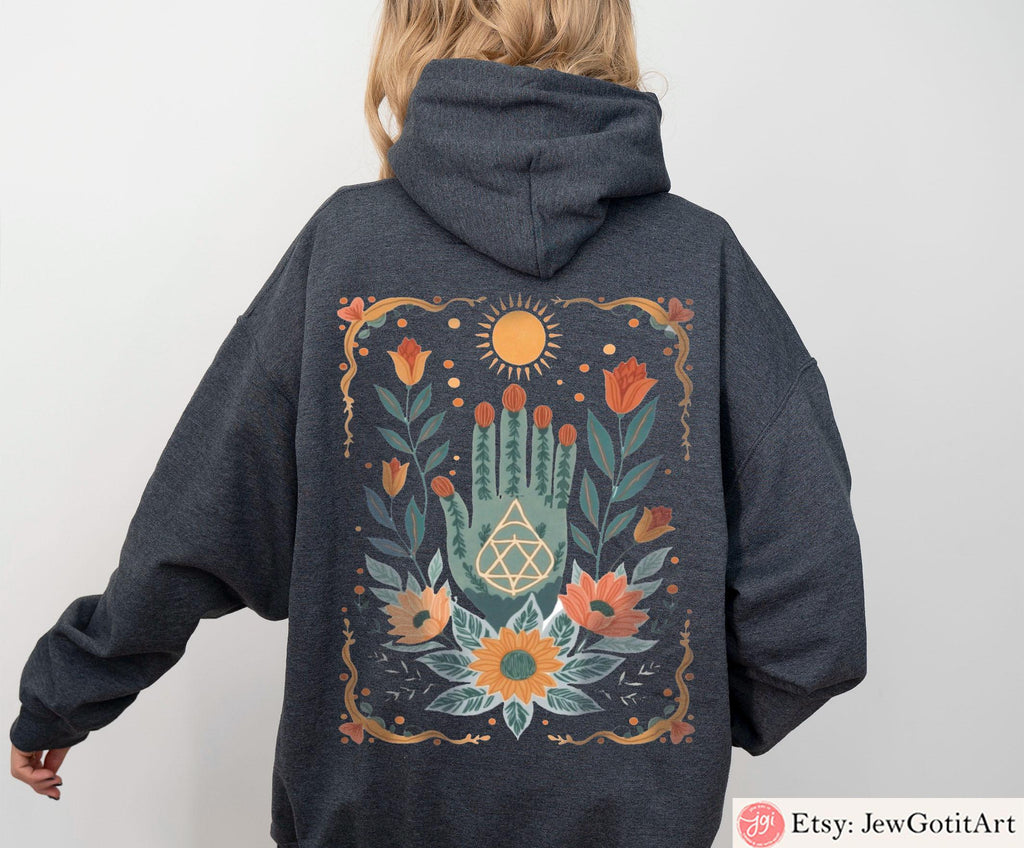 Hamsa Sun Graphic Tee | Jewish Israeli Artist Shirt | Am Yisrael Chai Israel Art T-Shirt Purim Shirt Passover Boho Jewish Apparel Sweatshirt