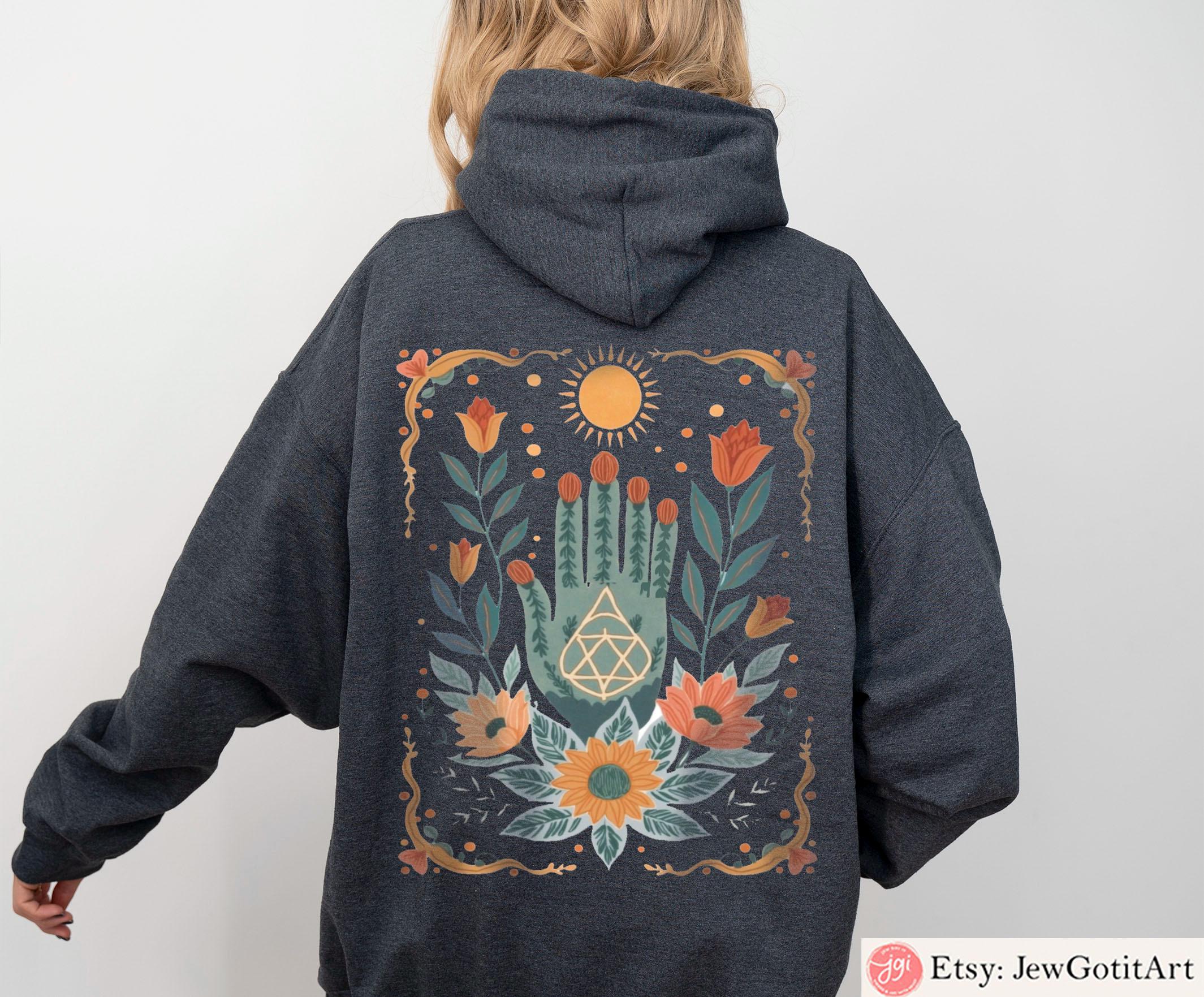 Hamsa Sun Graphic Tee | Jewish Israeli Artist Shirt | Am Yisrael Chai Israel Art T-Shirt Purim Shirt Passover Boho Jewish Apparel Sweatshirt