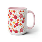 Rosh Hashanah Mug, Apple honey Pomegranate art, Jewish gift, Two-Tone Coffee Mugs, 15oz, coffee mug, fruit mug, coffee lover, red mug