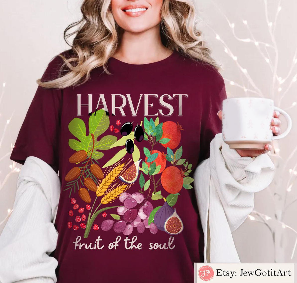 Harvest T-Shirt Design Shavuot Shirt Fall Fruit Tee Sweatshirt Autumn Shirt Thanksgiving Outfit Botanical Garden Gift Farm 7 Species Israel