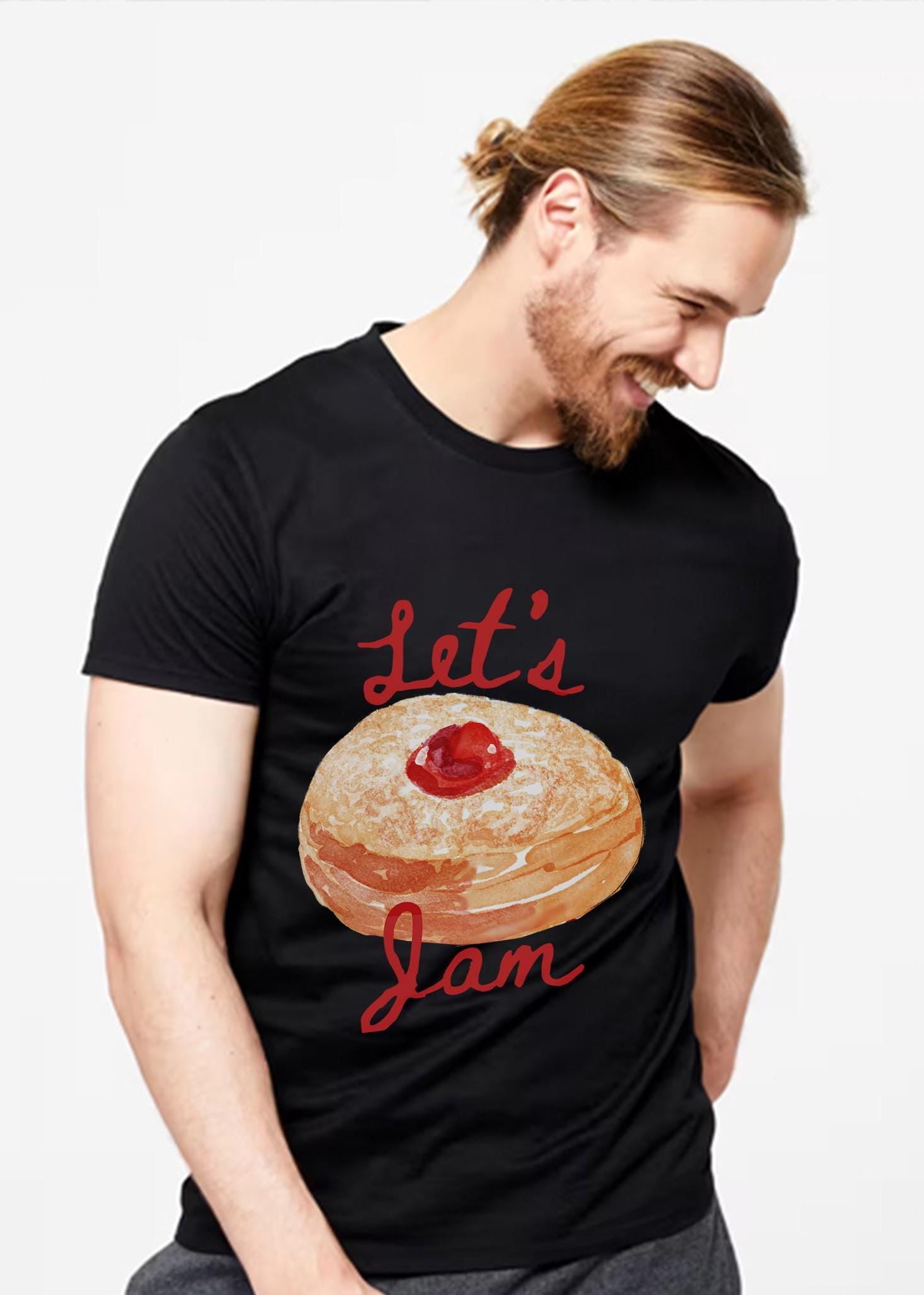 Let's Jam Hanukkah Donut Shirt - Unisex Jelly Donut Long Sleeve, Jewish Gift, Chanukah Shirt, Israeli Artist, Holiday Shirt for Men & Women