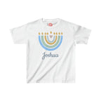 Personalized Hanukkah Shirt with Menorah, add name, custom gift, tshirt, shirt Kids Heavy Cotton Tee, hanukkah gifts, shirt designs, israel