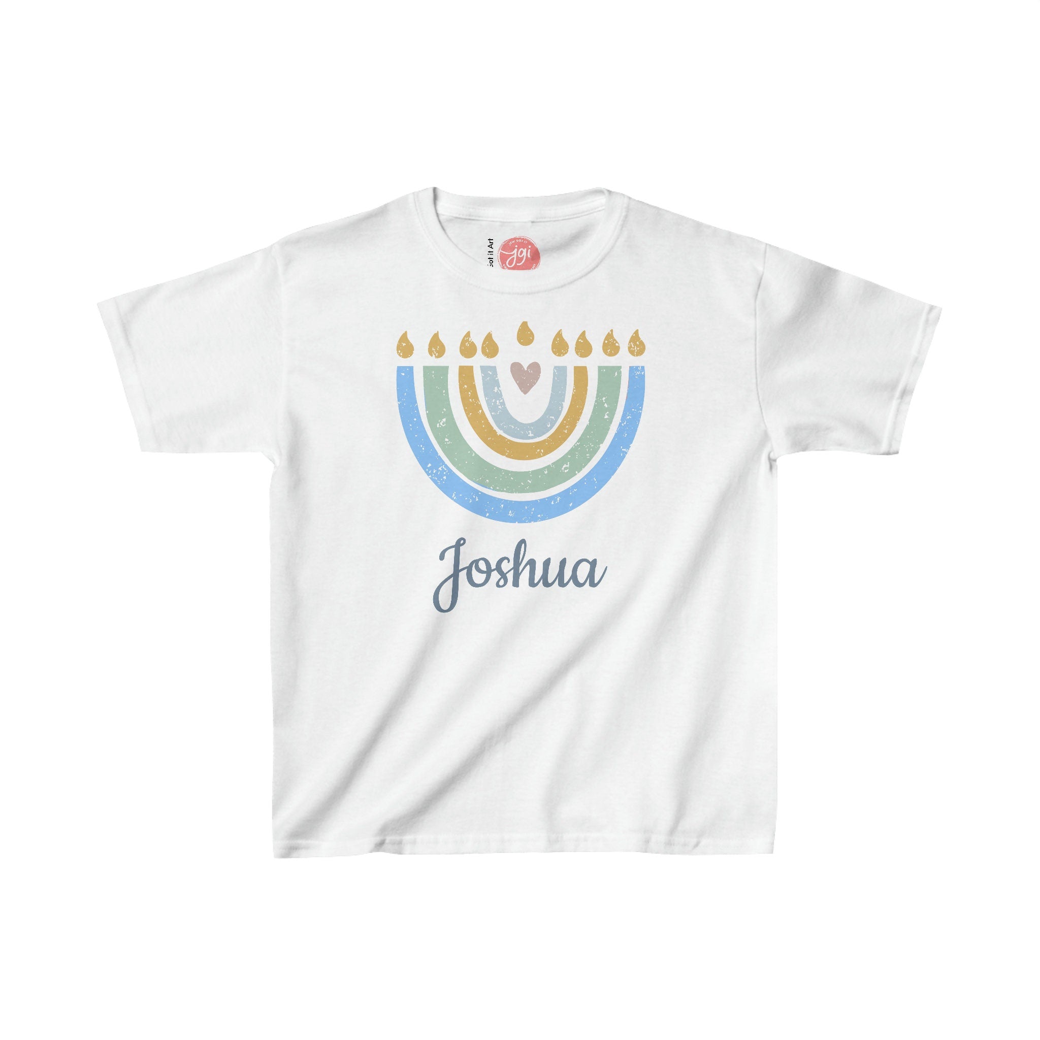 Personalized Hanukkah Shirt with Menorah, add name, custom gift, tshirt, shirt Kids Heavy Cotton Tee, hanukkah gifts, shirt designs, israel