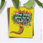 Shana Tova Shofar Rosh Hashanah, Graphic Card  | hand drawn art, Funny, Colorful, Jewish New Year Holiday Greeting Cards, gift rosh hashana