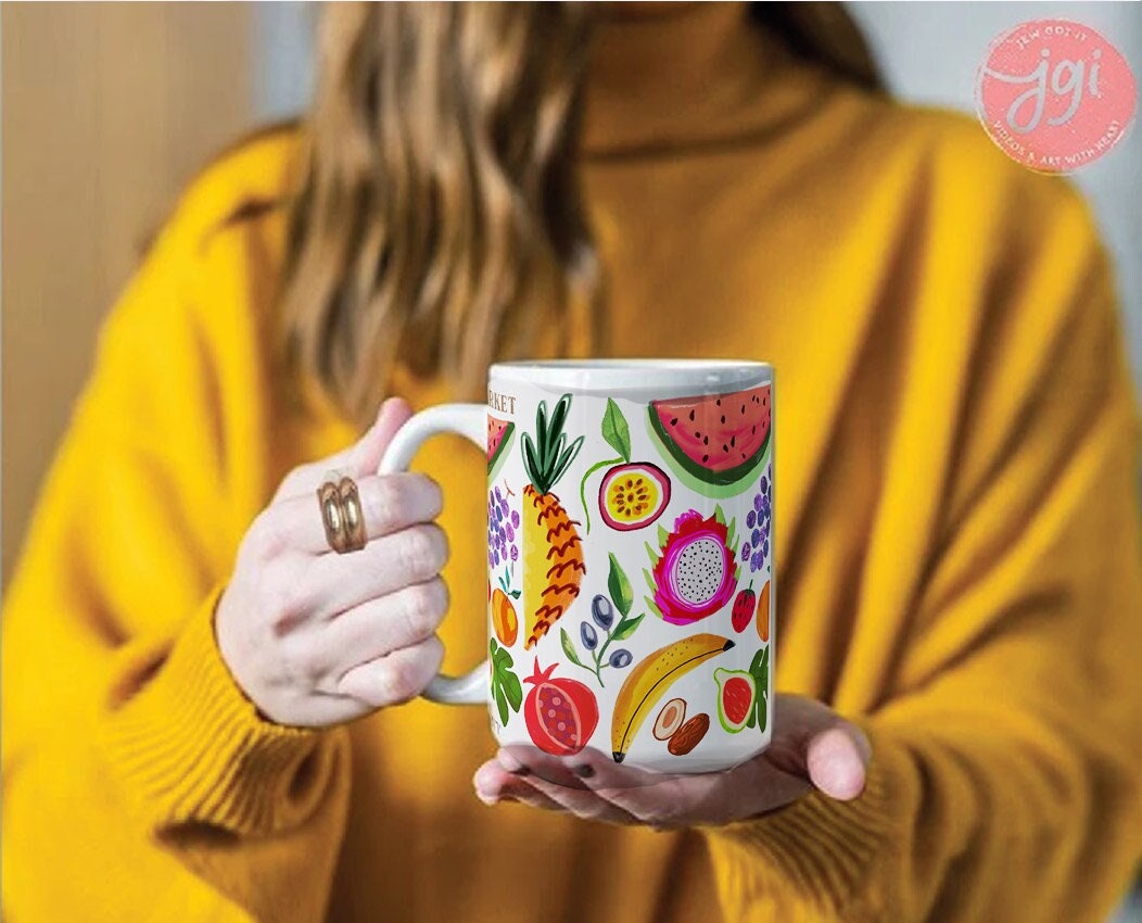 Jerusalem Fruit Market Shuk Mug jewish art coffee Ceramic Israel Jewish gift 11 oz. 15 oz. jewish gifts Proud Jew Israelite hanukkah fruits