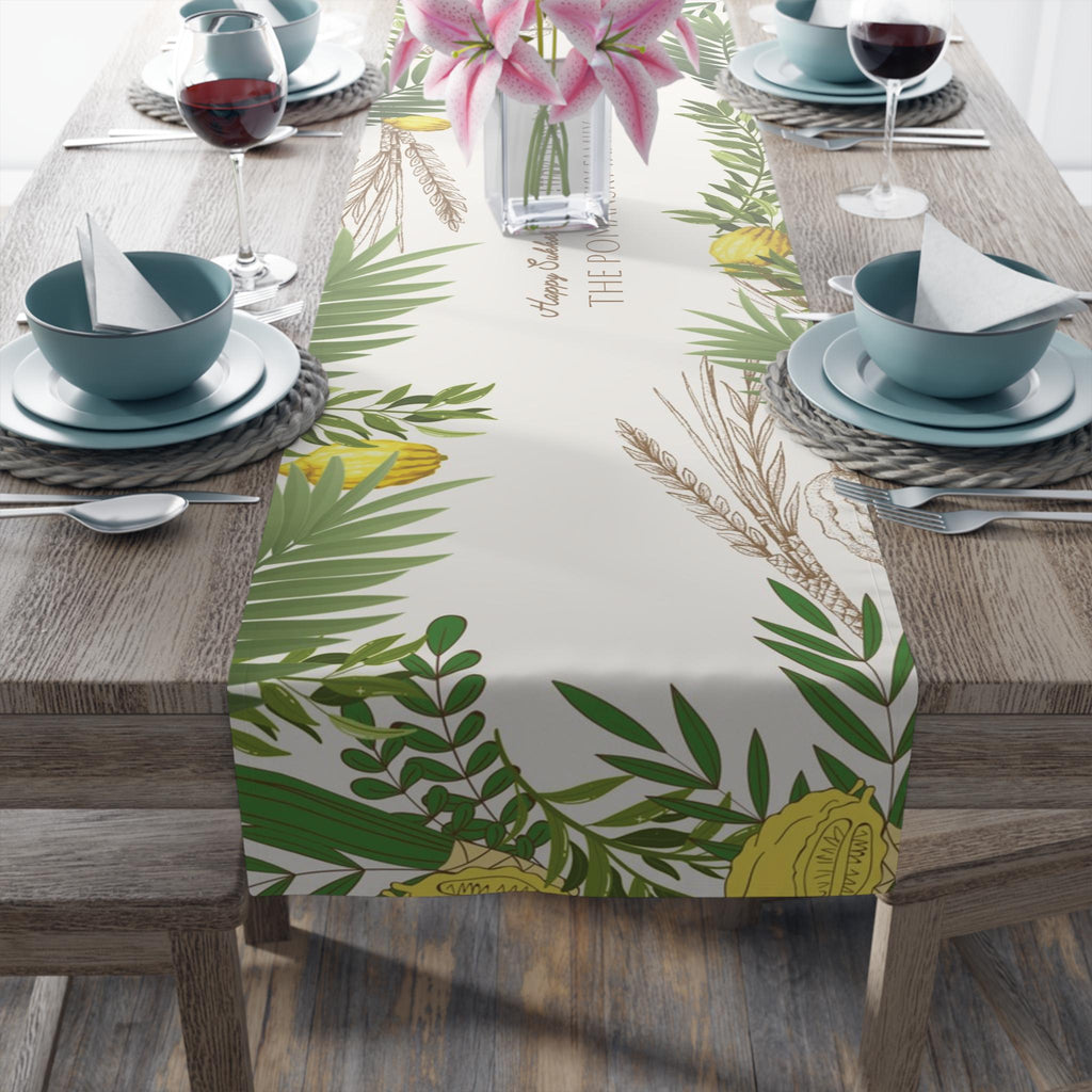 Sukkot Table Runner, Rosh Hashanah Jewish gifts Jewish holiday Israel 7 species Lulav Etrog jewish art table decor, custom personalized gift