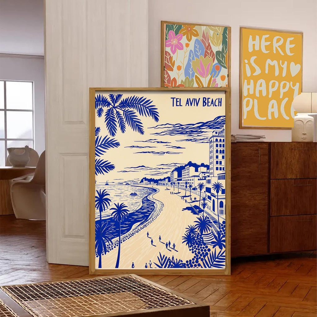 Tel Aviv Beach Art Poster Israel Wall Art Print Framed Unframed Mediterranean Coastal Decor Travel Poster Tel Aviv Skyline Am Yisrael Chai