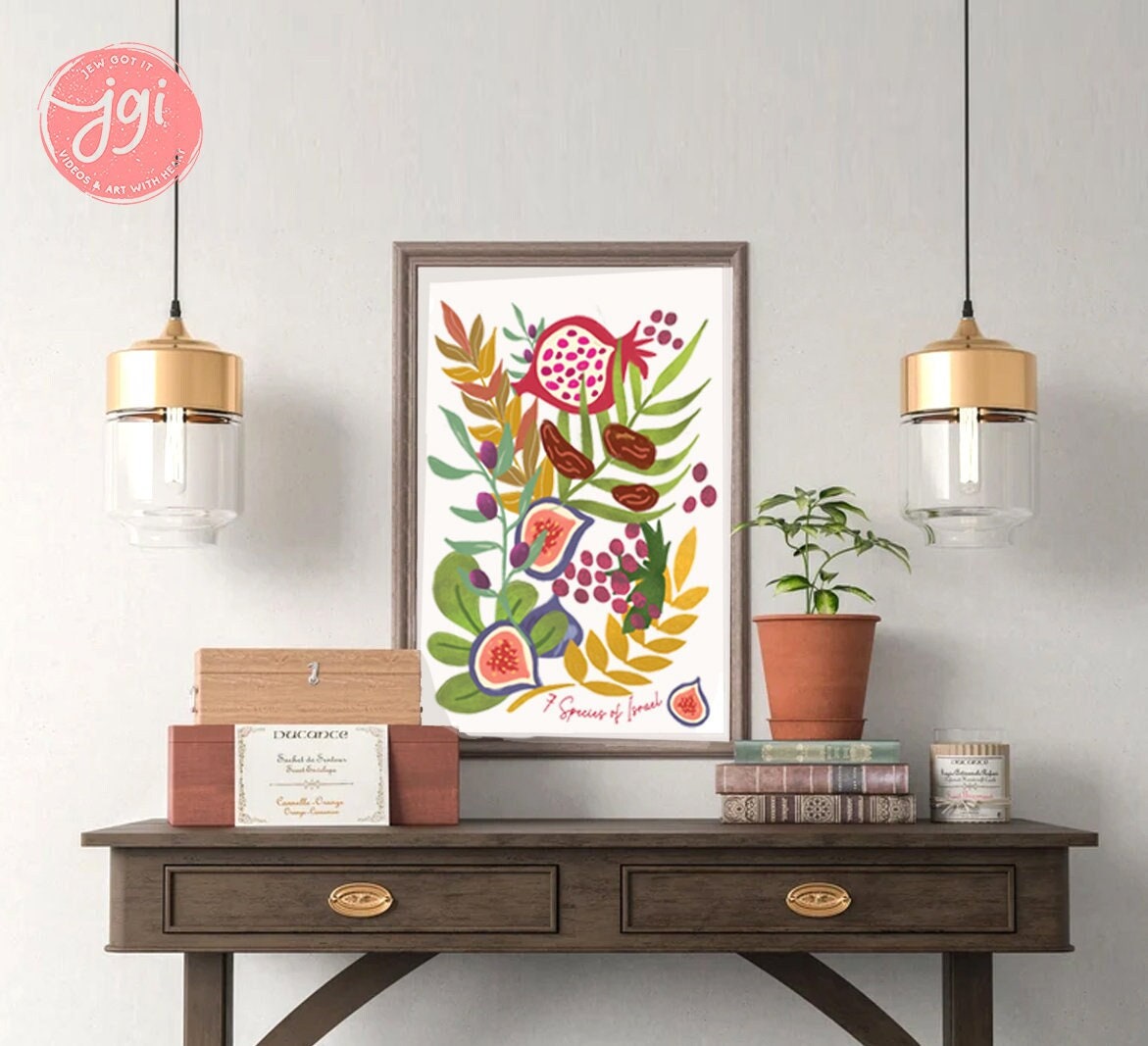 Art Fruits Poster 7 Species of Israel, Premium Matte Vertical Posters, Jewish gift, Israel, hand drawn art, Jewish Art, wall decor, posters