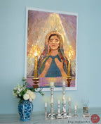 Lighting Shabbat Candles Painting Wall Art Praying Israeli Artist Israel Jewish Art Matte Posters Gift Gift Passover Shabbos candle Jewish