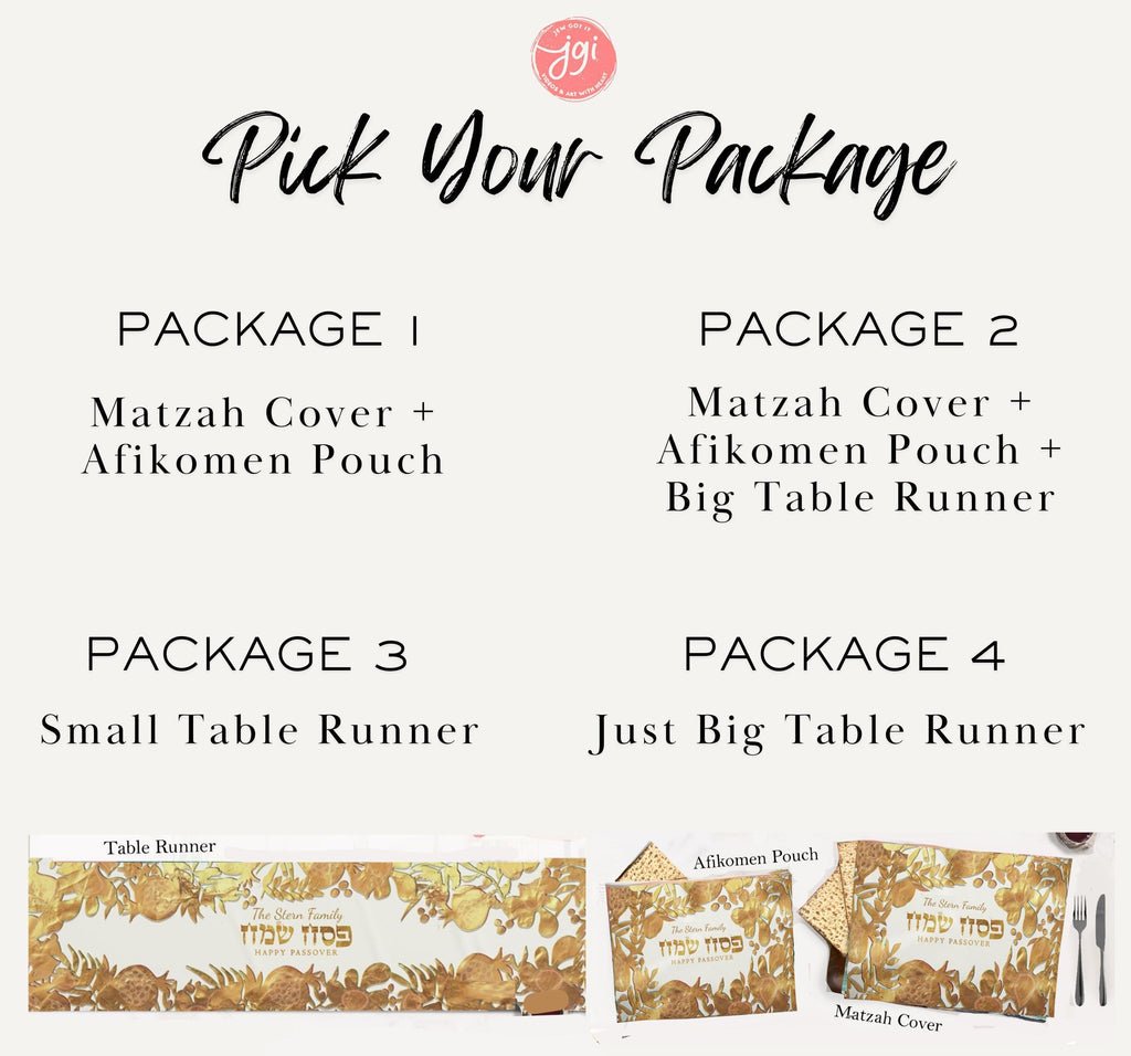Personalized Passover Table Runner Matzah Cover Set Afikomen Set Passover 7 Species Israel Jewish Holiday Decor Custom Gift Matzah Afikomen