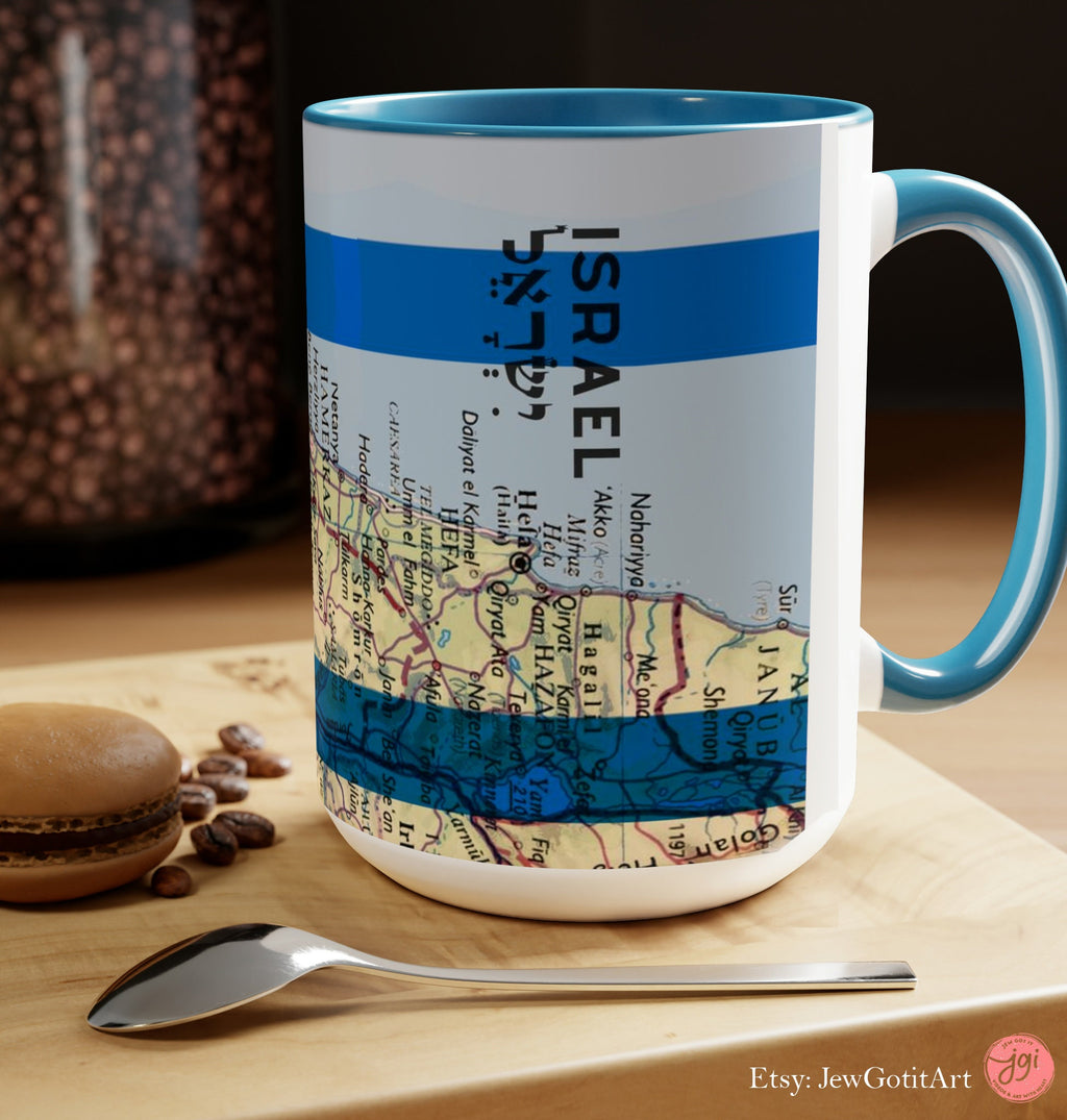 Israel Map Flag Mug Accent Coffee Mugs 11 oz red blue Am Israel Chai jewgotitart jewish gift Israelite Israeli Passover Pesach gifts 15 oz