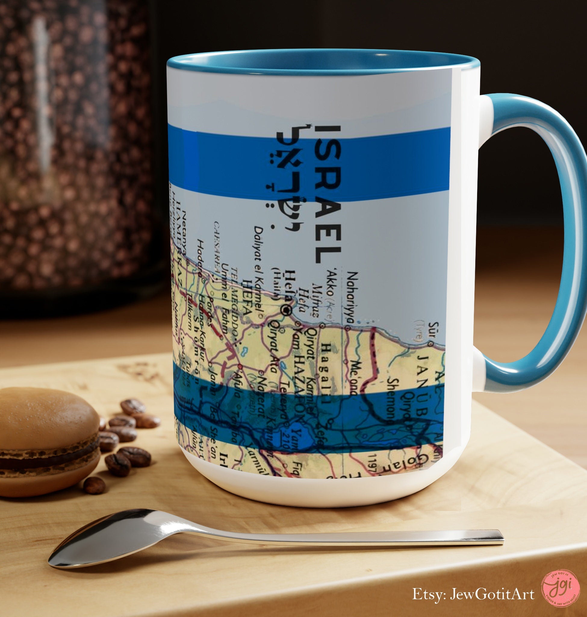 Israel Map Flag Mug Accent Coffee Mugs 11 oz red blue Am Israel Chai jewgotitart jewish gift Israelite Israeli Passover Pesach gifts 15 oz