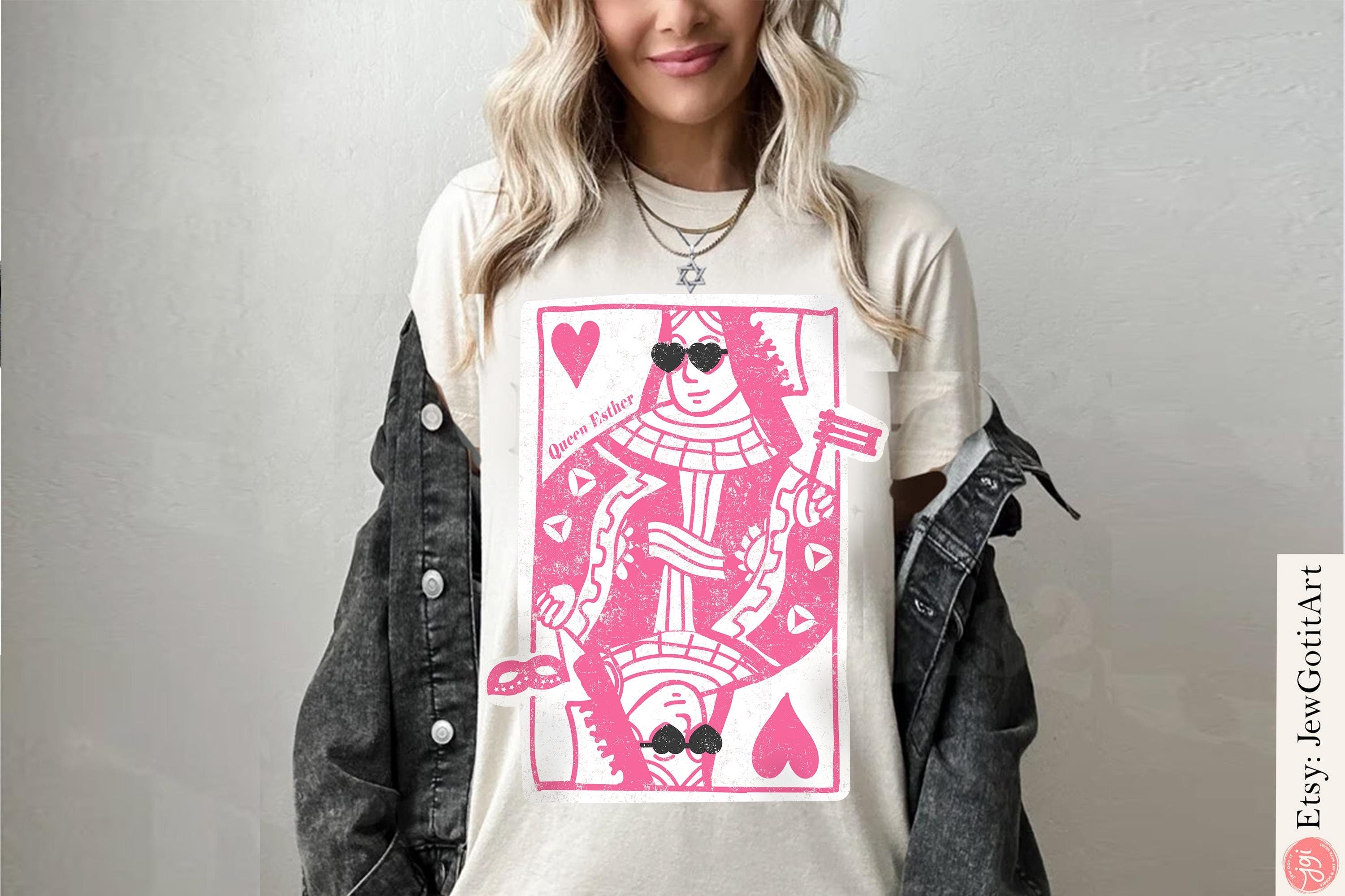 Queen Esther Sweatshirt T-Shirt Purim Costume Israeli Artist Jewish Holiday Gift Am Yisrael Chai Queen of Hearts Card Shirt Jewish Gifts