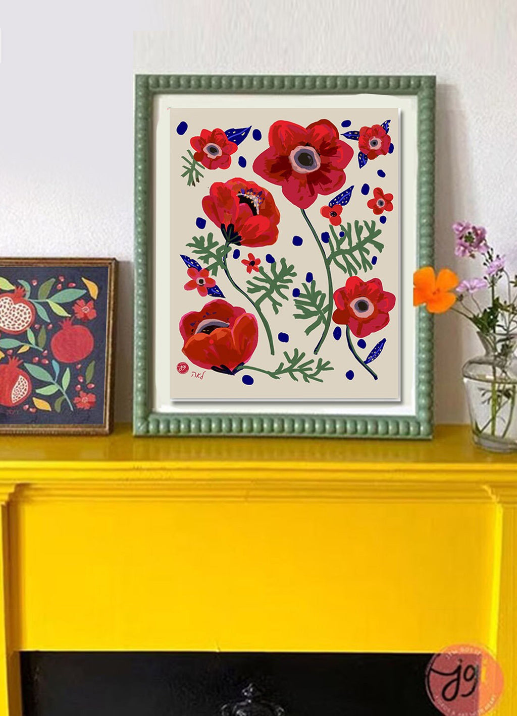 Flower of Israel Kalanit Art Print Kalanit Wall Art Poster Print Israel Jewish gift Hand drawn Flowers Art Yisrael Chai gifts Israeli Artist