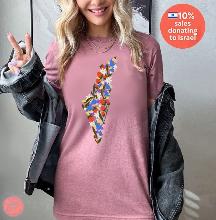 Israel Flowers Blooming Shirt Unisex Cotton Tee Israel Art Hanukkah Gifts Shirt for her women Israel artist graphic tee trendy flower shirt