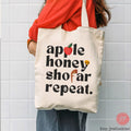 Apple Honey Shofar Repeat Tote Bag Jewish Art Am Yisrael Chai jewish gift Israeli Artist Rosh Hashanah Jewish Holiday Gifts Art cotton bag