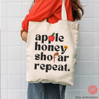Apple Honey Shofar Repeat Tote Bag Jewish Art Am Yisrael Chai jewish gift Israeli Artist Rosh Hashanah Jewish Holiday Gifts Art cotton bag