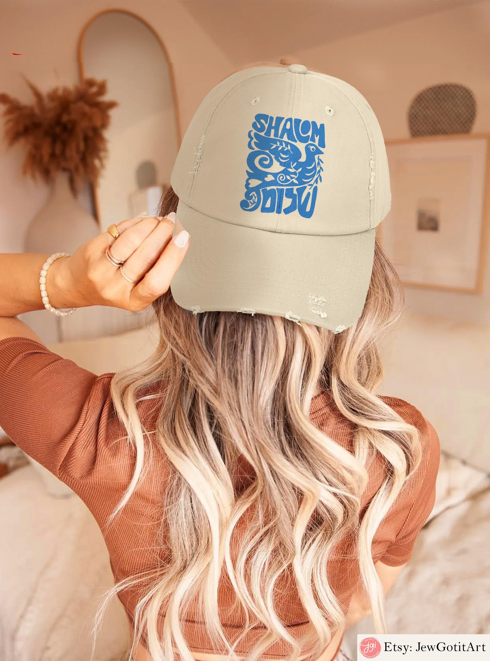Shalom Peace Hat Dove Art Distressed Cap Jewish Israeli Art Unisex Gift Zion Israel Baseball Hat Men Women Holiday Israel Hat Israel Gifts