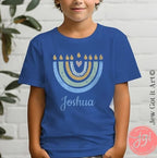 Personalized Hanukkah Shirt with Menorah, add name, custom gift, tshirt, shirt Kids Heavy Cotton Tee, hanukkah gifts, shirt designs, israel