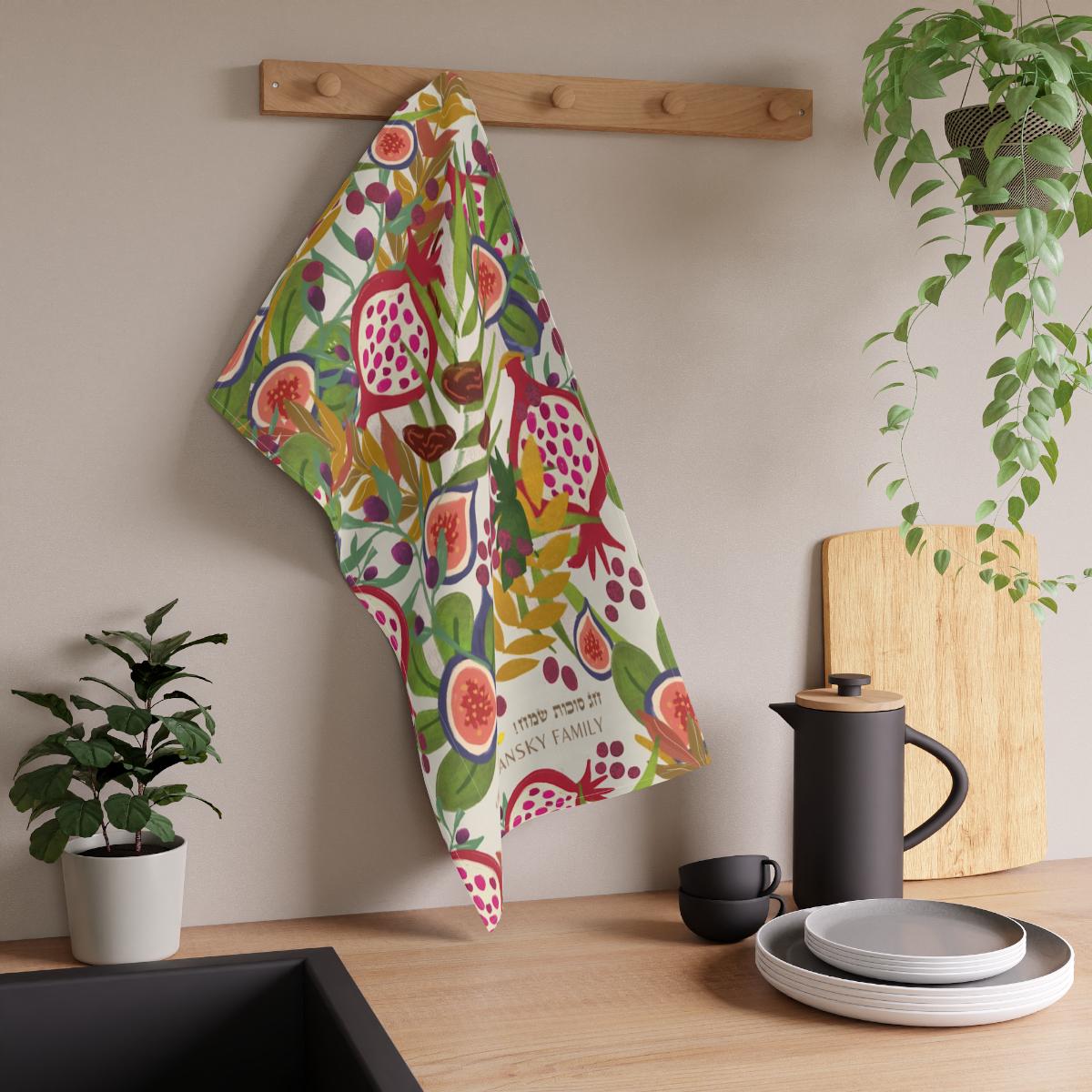 Sukkot Kitchen Towel Etrog Lulav Jewish holiday Israel 7 species Jewish art table Sukkah decor feast tabernacle custom personalized gift