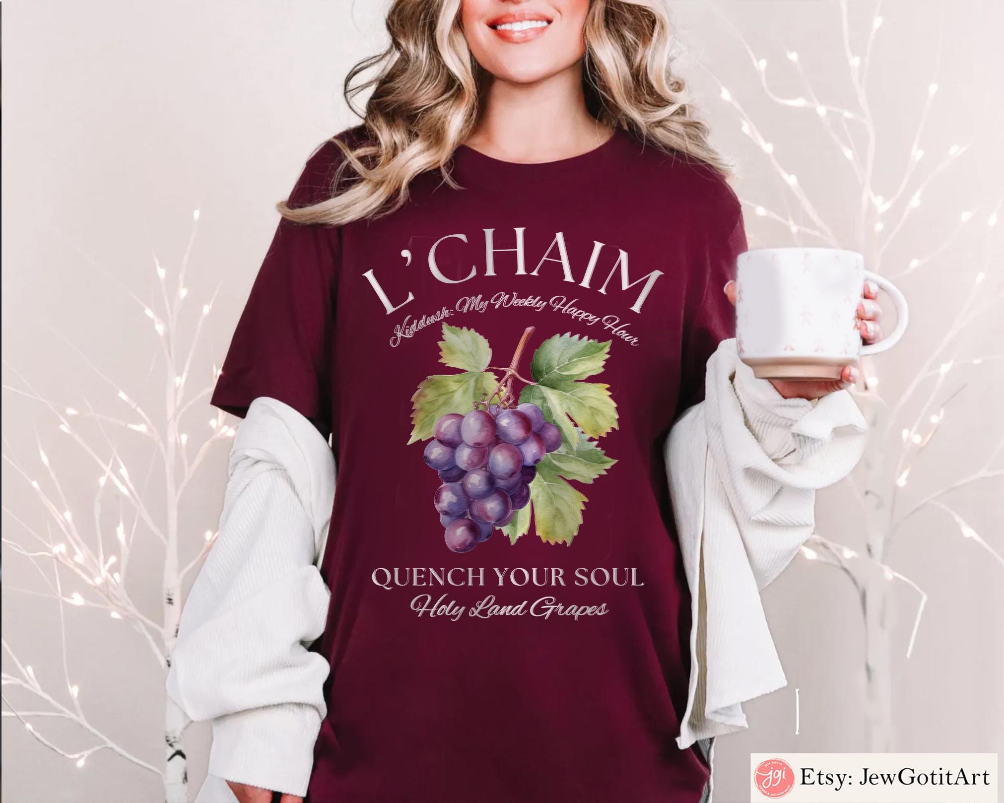 Grape Shirt Am Yisrael Chai Tee Jewish Israel Gift Hebrew Kiddush Fruit Art T-Shirt L’Chaim Judaica Apparel Kiddush Cup Sweatshirt Option