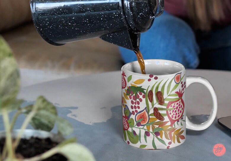 7 Fruits of Israel,  7 Species of Israel, Mug, tea cup, coffee cup, Ceramic Mug 11oz, work mug, morning mug, Israel, Jewish gift, coffee mug