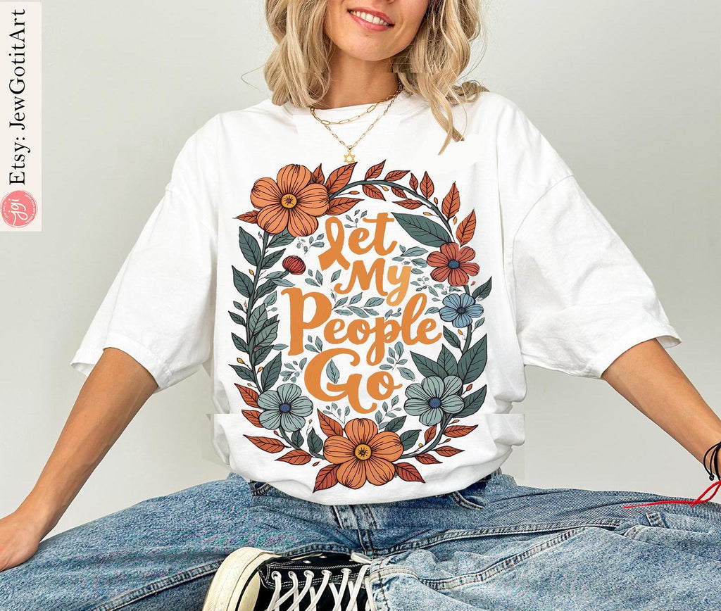 Let My People Go Passover Gift Graphic Tee Pesach Gift Jewish Israeli Artist Shirt Israel Art T-Shirt Boho Jewish Apparel Yellow Ribbon