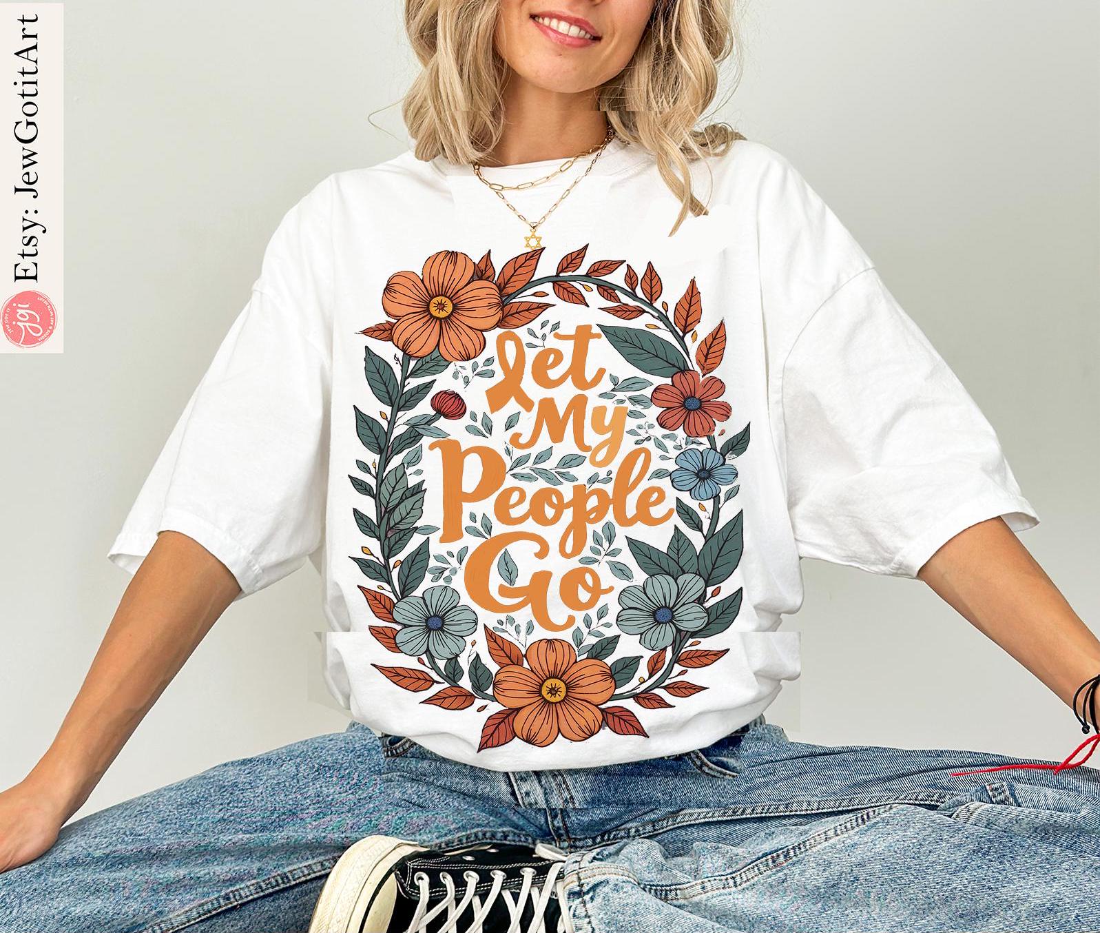 Let My People Go Passover Gift Graphic Tee Pesach Gift Jewish Israeli Artist Shirt Israel Art T-Shirt Boho Jewish Apparel Yellow Ribbon