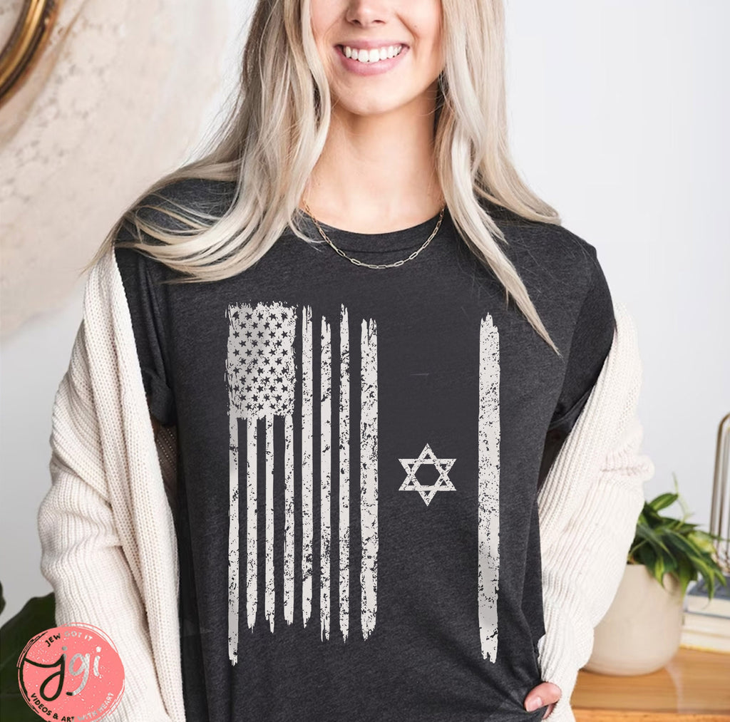 USA & Israel Tshirt, Unisex shirt graphic tee shirt israel Art jewish, jewish gift Israelite Israeli Pride, Proud Jew Stars Stripes America