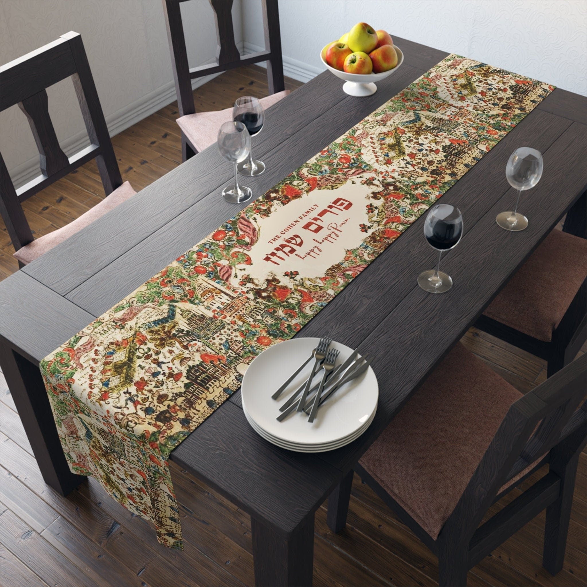 Personalized Purim Table Runner Decoration Jewish gifts Israel Mishloach Manot gift Holiday Israeli Artist Decor Art customized Costume