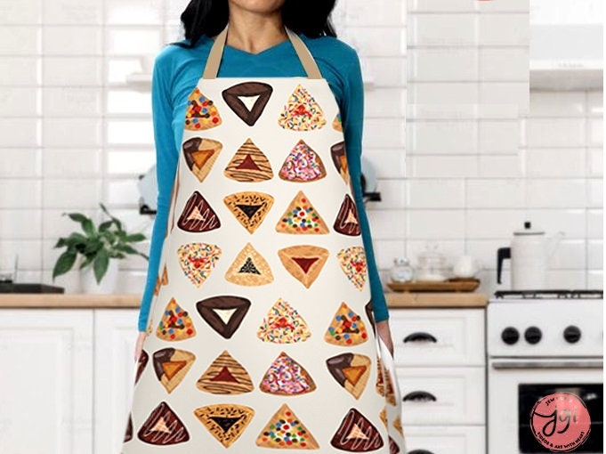 Purim Hamantaschen Apron Cookie kitchen jewish gifts israel art Mishloach Manot gifts kitchen decor apron women pattern Israeli Artist